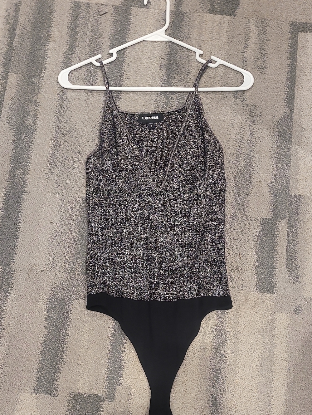 Express Black & White Speckled V-Neck Bodysuit
